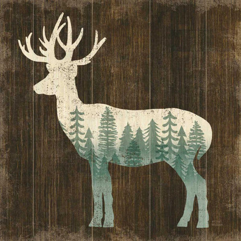 Simple Living Deer Silhouette Black Modern Wood Framed Art Print with Double Matting by Mullan, Michael