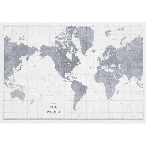 World Map Gray No Words Gold Ornate Wood Framed Art Print with Double Matting by Schlabach, Sue