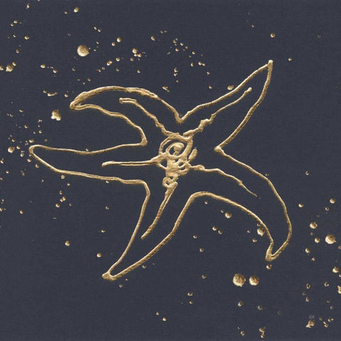 Gold Starfish III Black Ornate Wood Framed Art Print with Double Matting by Paschke, Chris