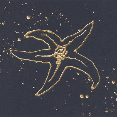 Gold Starfish III Black Modern Wood Framed Art Print with Double Matting by Paschke, Chris