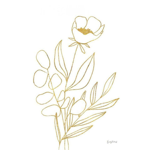 Rooted Florals IV Gold White Modern Wood Framed Art Print by Thorns, Becky