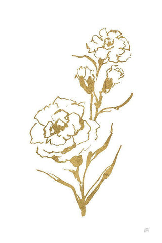 Gold Line Carnation III White Modern Wood Framed Art Print with Double Matting by Paschke, Chris