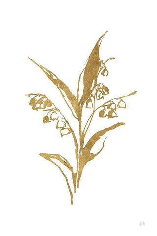 Gold Line Lily of the Valley I White Modern Wood Framed Art Print with Double Matting by Paschke, Chris