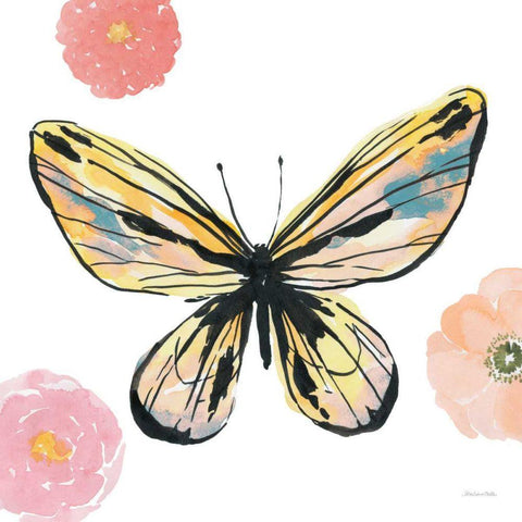Beautiful Butterfly II Teal No Words White Modern Wood Framed Art Print with Double Matting by Miller, Sara Zieve