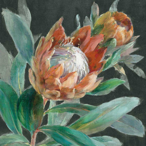 Deep Tropical Protea Crop Black Ornate Wood Framed Art Print with Double Matting by Nai, Danhui