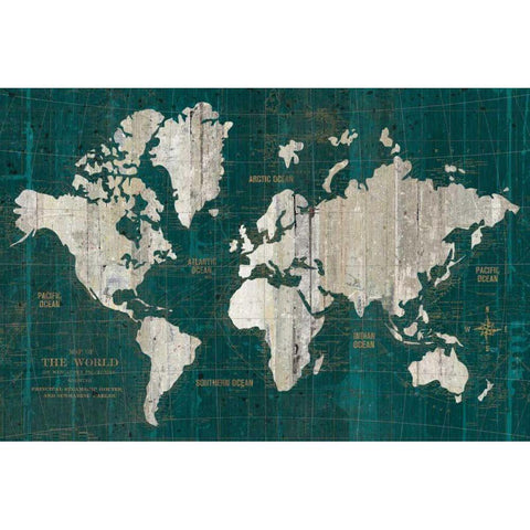 Old World Map Teal White Modern Wood Framed Art Print by Wild Apple Portfolio