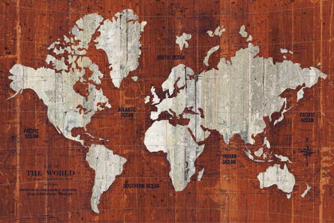 Old World Map Rust White Modern Wood Framed Art Print with Double Matting by Wild Apple Portfolio