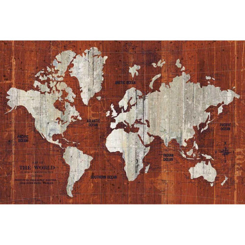 Old World Map Rust Black Modern Wood Framed Art Print with Double Matting by Wild Apple Portfolio