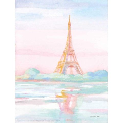 Pastel Paris V White Modern Wood Framed Art Print by Nai, Danhui