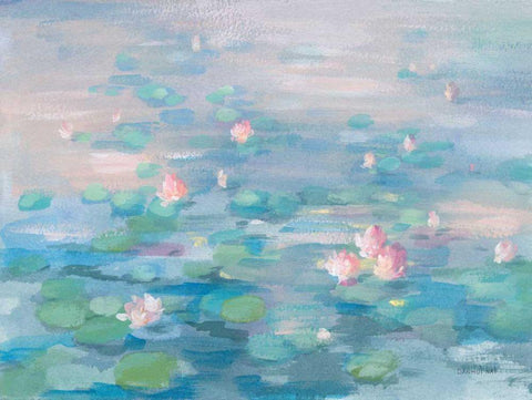 Sunrise Waterlilies White Modern Wood Framed Art Print with Double Matting by Nai, Danhui