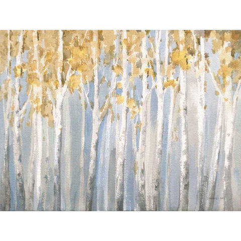 Golden Birches White Modern Wood Framed Art Print by Nai, Danhui