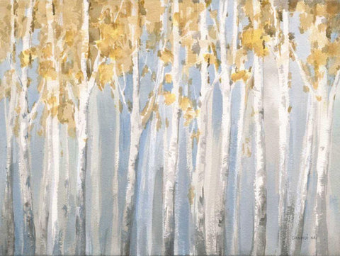 Golden Birches White Modern Wood Framed Art Print with Double Matting by Nai, Danhui