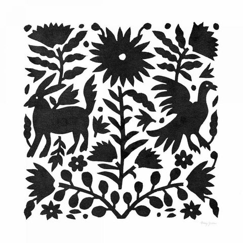 Otomi Elegance Black III Black Ornate Wood Framed Art Print with Double Matting by Green, Nancy