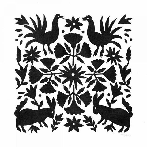 Otomi Elegance Black V Gold Ornate Wood Framed Art Print with Double Matting by Green, Nancy