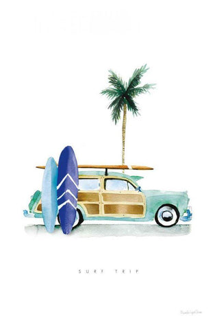 Surf Days I White Modern Wood Framed Art Print with Double Matting by Charro, Mercedes Lopez