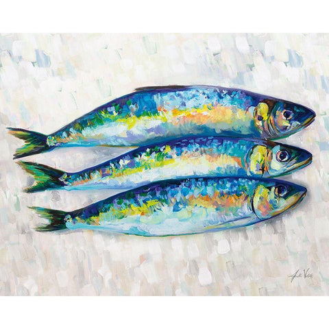 Fish Trio Black Modern Wood Framed Art Print with Double Matting by Vertentes, Jeanette