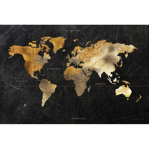 Dramatic World Map Black Modern Wood Framed Art Print with Double Matting by Escalante, Omar