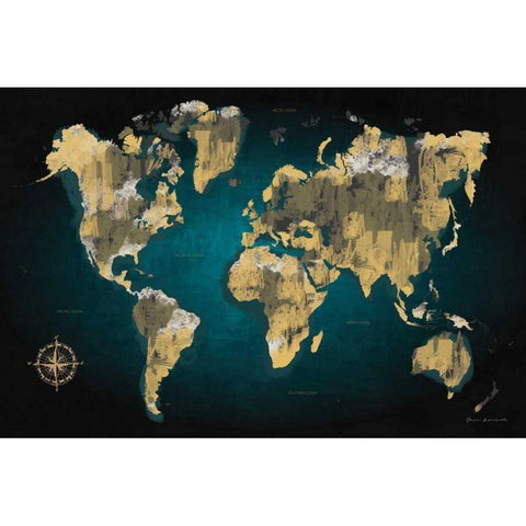 Sketched World Map Gold Ornate Wood Framed Art Print with Double Matting by Escalante, Omar