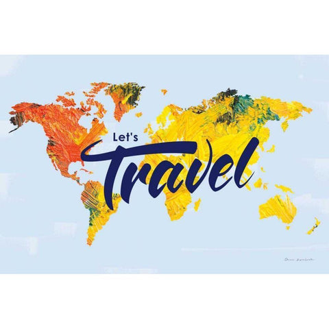 Lets Travel World Map Gold Ornate Wood Framed Art Print with Double Matting by Escalante, Omar