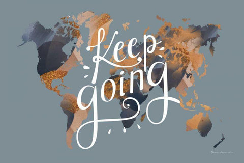 Keep Going World Map White Modern Wood Framed Art Print with Double Matting by Escalante, Omar