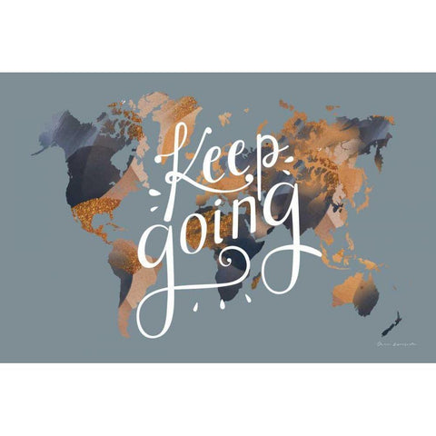 Keep Going World Map White Modern Wood Framed Art Print by Escalante, Omar