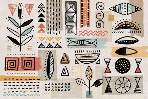 Tribal Tones I White Modern Wood Framed Art Print with Double Matting by Charron, Veronique