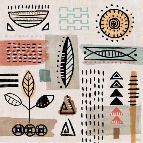 Tribal Tones II White Modern Wood Framed Art Print with Double Matting by Charron, Veronique