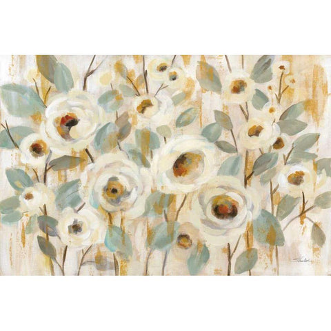 White Gold and Sage Floral White Modern Wood Framed Art Print by Vassileva, Silvia