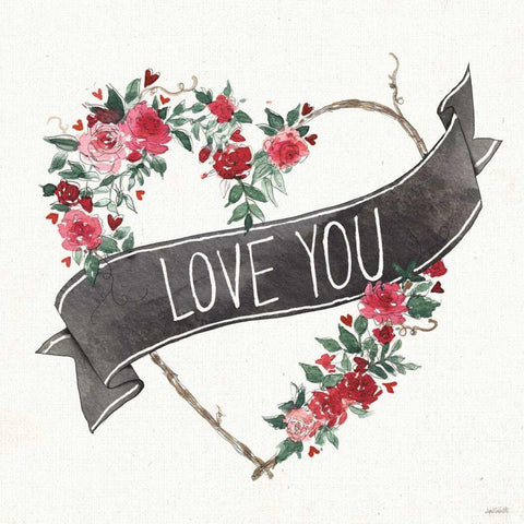 Love You I Black Banner Gold Ornate Wood Framed Art Print with Double Matting by Tavoletti, Anne