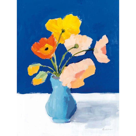 Poppies on Blue White Modern Wood Framed Art Print by Munger, Pamela