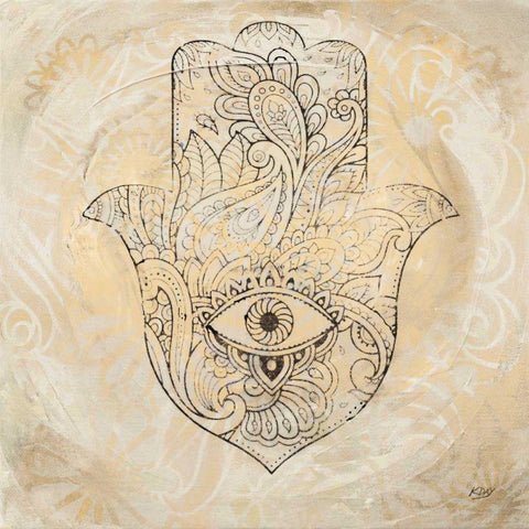 Hamsa Eye Neutral Gold Ornate Wood Framed Art Print with Double Matting by Day, Kellie