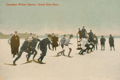 Snow Shoe Race White Modern Wood Framed Art Print with Double Matting by Wild Apple Portfolio