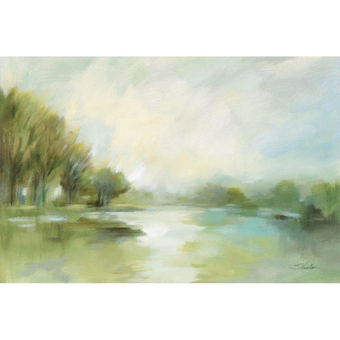 Lakeside Fog Sage Black Modern Wood Framed Art Print with Double Matting by Vassileva, Silvia