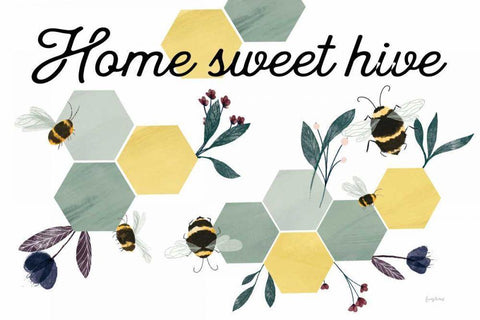 Bees Home Sweet Hive Black Ornate Wood Framed Art Print with Double Matting by Thorns, Becky