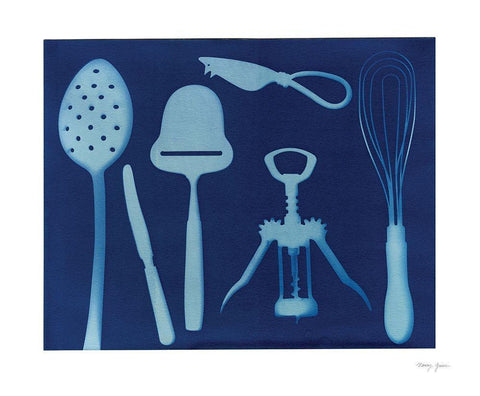 Cyanotype Kitchen XV White Modern Wood Framed Art Print with Double Matting by Green, Nancy