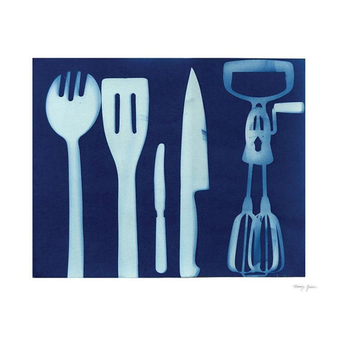 Cyanotype Kitchen XVI Gold Ornate Wood Framed Art Print with Double Matting by Green, Nancy