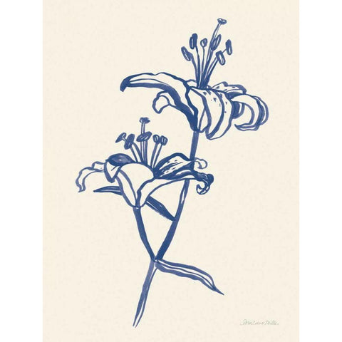Ink Lilies I Blue White Modern Wood Framed Art Print by Miller, Sara Zieve