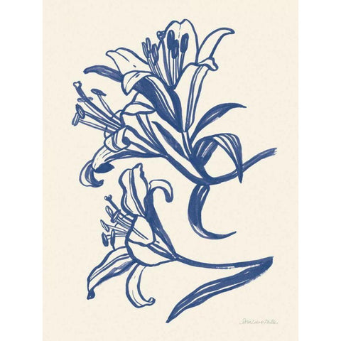 Ink Lilies II Blue White Modern Wood Framed Art Print by Miller, Sara Zieve