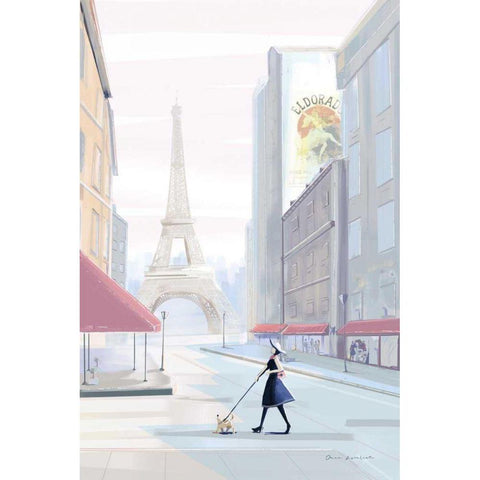 Paris Morning Walk Black Modern Wood Framed Art Print with Double Matting by Escalante, Omar