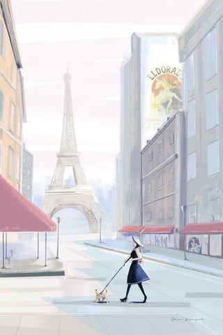 Paris Morning Walk White Modern Wood Framed Art Print with Double Matting by Escalante, Omar