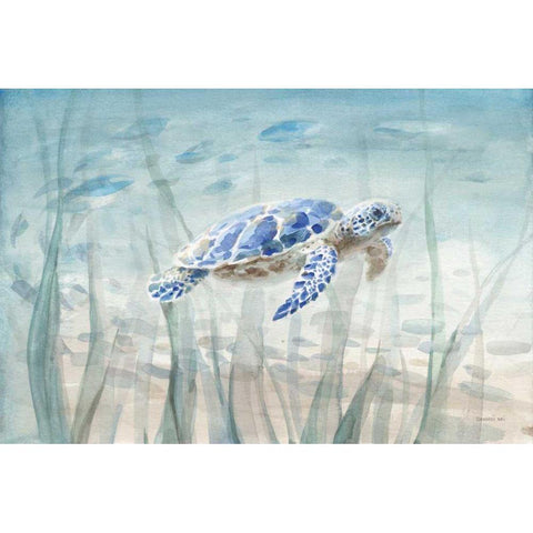 Undersea Turtle Black Modern Wood Framed Art Print with Double Matting by Nai, Danhui