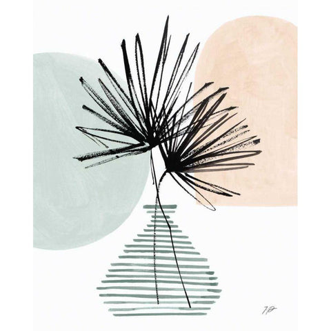 Fan Leaves Still Life Soft Coral Black Modern Wood Framed Art Print by Panganiban, Karyn