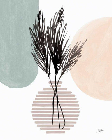 Pampas Stem Still Life Soft Coral Black Ornate Wood Framed Art Print with Double Matting by Panganiban, Karyn