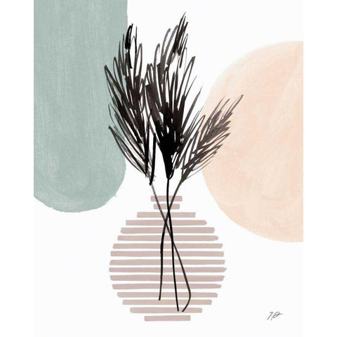 Pampas Stem Still Life Soft Coral Black Modern Wood Framed Art Print by Panganiban, Karyn