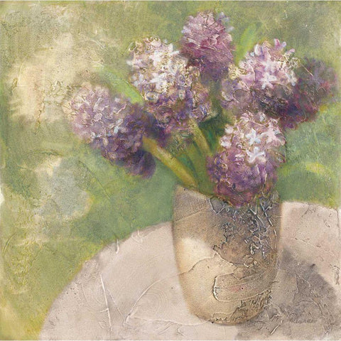 Purple Hyacinths in Vase Green White Modern Wood Framed Art Print by Hristova, Albena