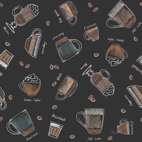 Coffee Guide Pattern IA Black Modern Wood Framed Art Print by Penner, Janelle