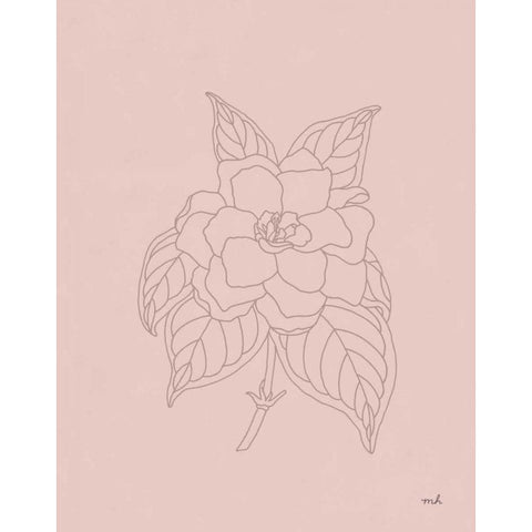 Gardenia Line Drawing Pink Gold Ornate Wood Framed Art Print with Double Matting by Hershey, Moira