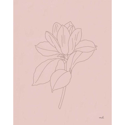 Magnolia Line Drawing Pink White Modern Wood Framed Art Print by Hershey, Moira