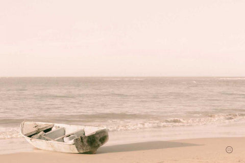 Fishing Boat at Sunset White Modern Wood Framed Art Print with Double Matting by Larson, Nathan