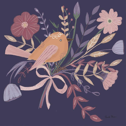 Royal Birds II Purple Black Modern Wood Framed Art Print by Zaman, Farida